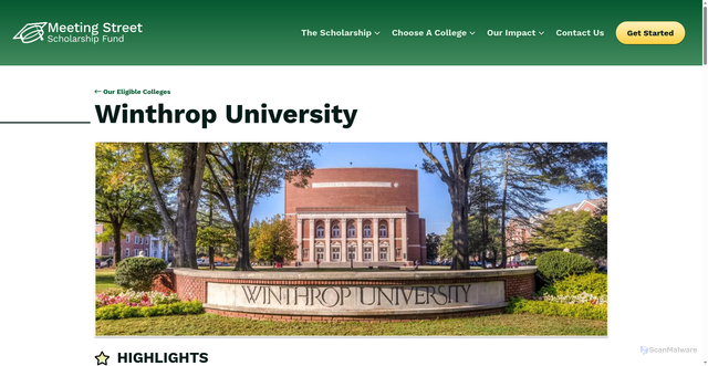 Security scan screenshot of https://meetingstreetscholarshipfund.org/college-report/winthrop-university/