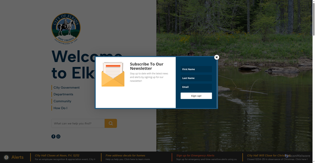 Security scan screenshot of https://cityofelkinswv.gov/