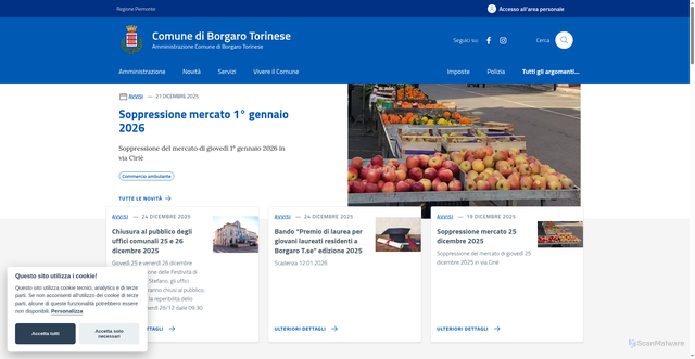 Security scan screenshot of https://www.comune.borgaro-torinese.to.it/