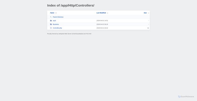 Security scan screenshot of https://farmhousekabod.com/app/Http/Controllers/