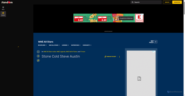 Security scan screenshot of https://wweallstars.fandom.com/wiki/Stone_Cold_Steve_Austin