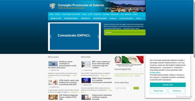 Security scan screenshot of https://www.ordineconsulentilavorosalerno.it/