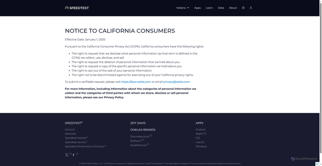 Security scan screenshot of https://feima.pages.dev/it/about/ccpa