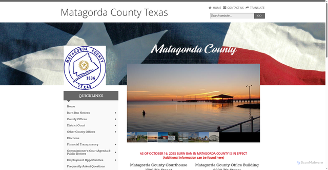Security scan screenshot of https://www.matagordatx.gov/