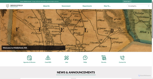 Security scan screenshot of https://middlefield-ma.gov/