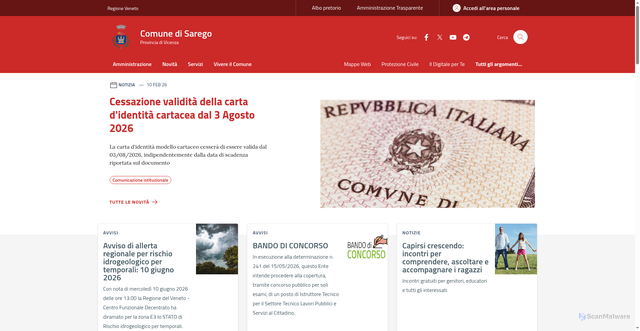 Security scan screenshot of https://www.comune.sarego.vi.it