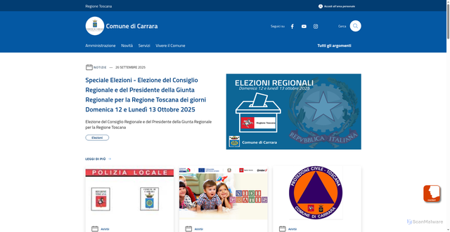 Security scan screenshot of https://www.comune.carrara.ms.it/it
