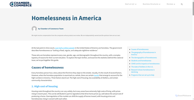 Security scan screenshot of https://www.chamberofcommerce.org/homelessness-in-america/