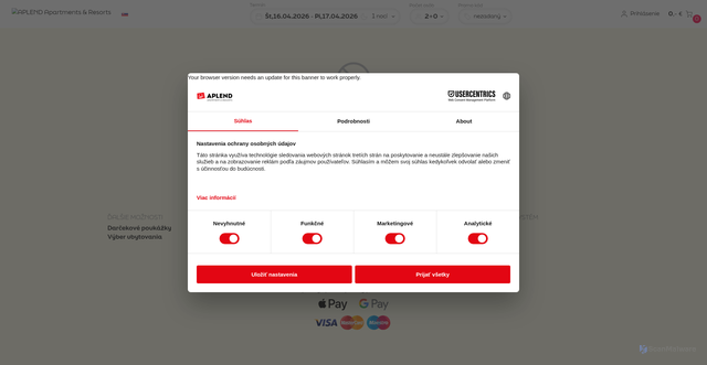 Security scan screenshot of https://booking.aplend.com/sk/select-room