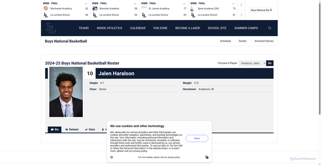 Security scan screenshot of https://lalumiereathletics.org/sports/mens-basketball/roster/jalen--haralson/326