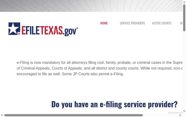 Security scan screenshot of https://efiletexas.gov/