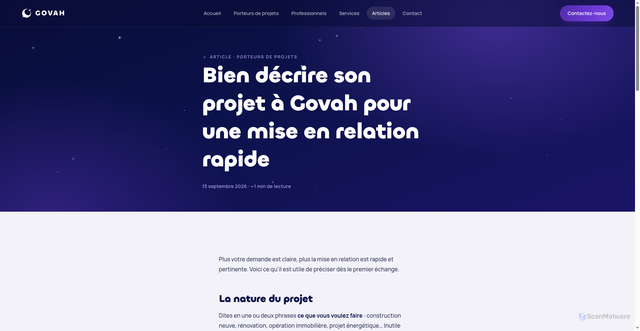 Security scan screenshot of https://govah-site.pages.dev/articles/bien-decrire-son-projet.html