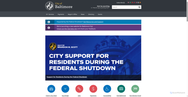 Security scan screenshot of https://www.baltimorecity.gov/