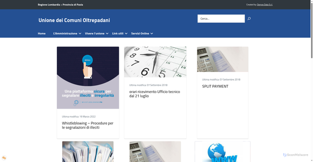 Security scan screenshot of https://www.unionecomunioltrepadani.it/