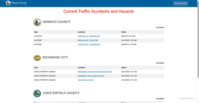 Security scan screenshot of https://traffic.henrico.gov/