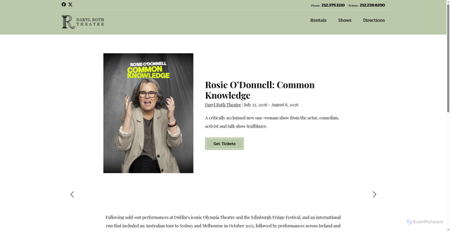 Security scan screenshot of https://www.darylroththeatre.com/production/rosie-odonnell-common-knowledge/