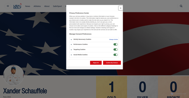 Security scan screenshot of https://www.usagolf.org/profiles/xander-schauffele-907927