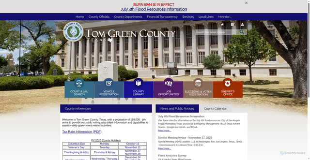 Security scan screenshot of https://www.tomgreencountytx.gov/