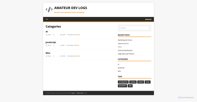 Security scan screenshot of amateursdevlog.pages.dev
