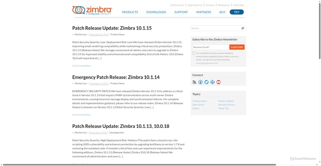 Security scan screenshot of https://blog.zimbra.com/