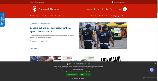 Security scan screenshot of https://www.comune.piacenza.it/it