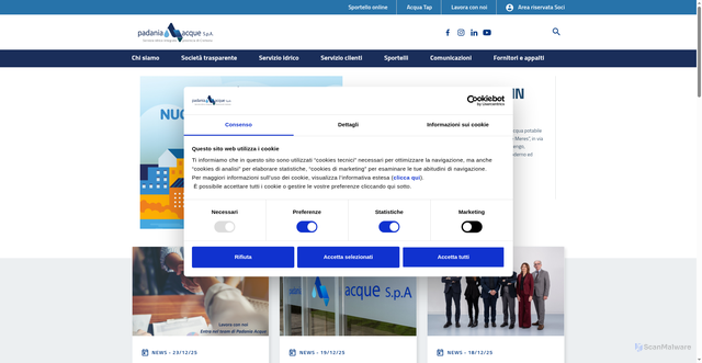 Security scan screenshot of https://www.padania-acque.it/