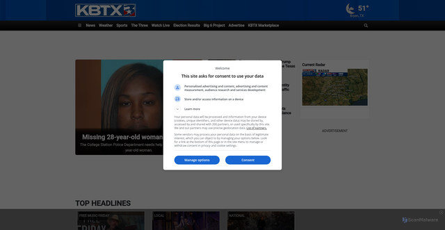 Security scan screenshot of https://www.kbtx.com