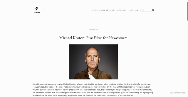 Security scan screenshot of https://www.filmsfatale.com/blog/2020/9/4/michael-keaton-five-films-for-newcomers