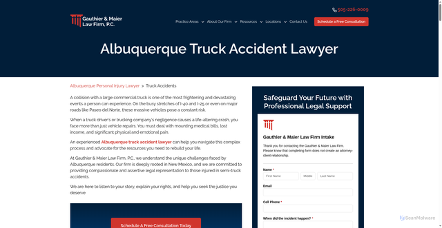 Security scan screenshot of https://www.maierattorney.com/truck-accidents