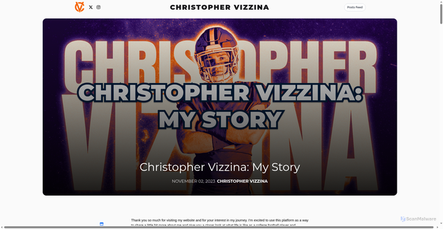 Security scan screenshot of https://christophervizzinaofficial.com/posts/christopher-vizzina-my-story/