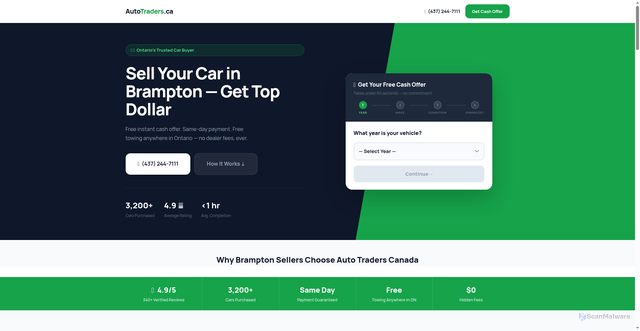 Security scan screenshot of https://auto-traders.pages.dev/sell-your-car-brampton/