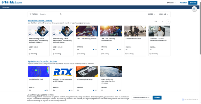 Security scan screenshot of https://learn.trimble.com