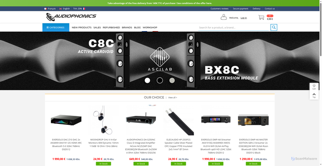 Security scan screenshot of https://www.audiophonics.fr