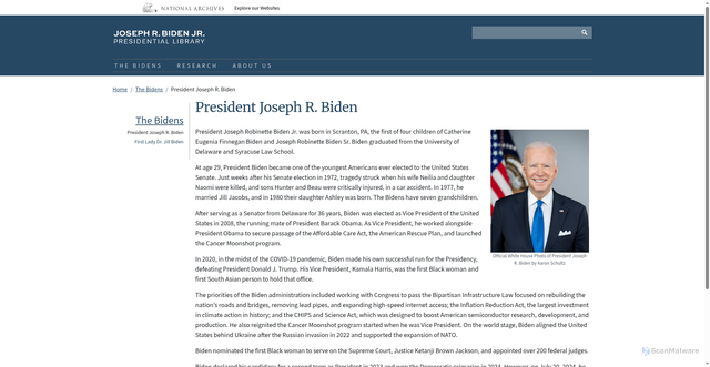 Security scan screenshot of https://www.bidenlibrary.gov/bidens/president-joseph-r-biden