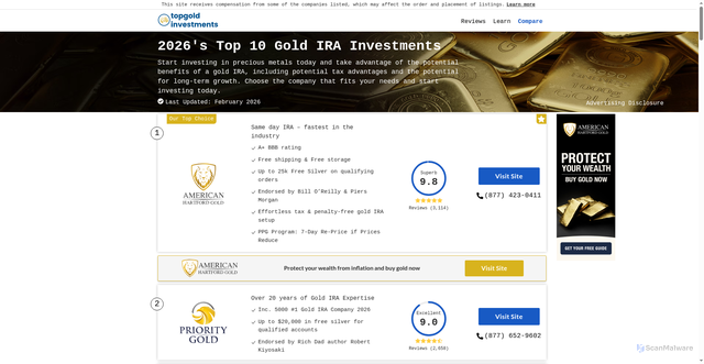 Security scan screenshot of https://top10goldinvestments.com