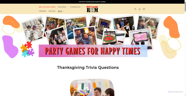 Security scan screenshot of https://thegame-room.com/blogs/noticias/thanksgiving-trivia-questions