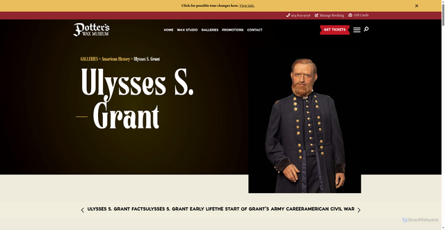 Security scan screenshot of https://www.potterswaxmuseum.com/american-history/ulysses-s-grant/