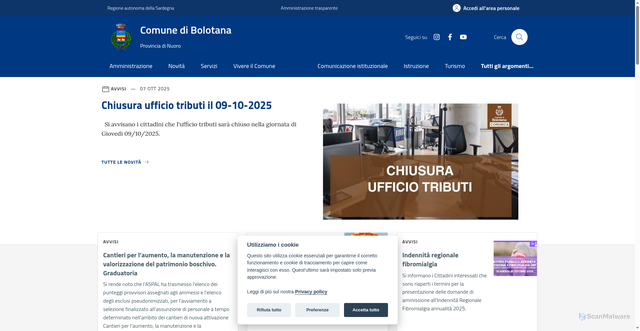 Security scan screenshot of https://www.comune.bolotana.nu.it/