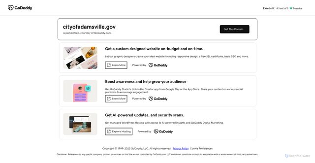 Security scan screenshot of https://cityofadamsville.gov/