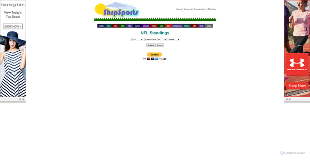 Security scan screenshot of https://www.shrpsports.com/nfl/stand.htm