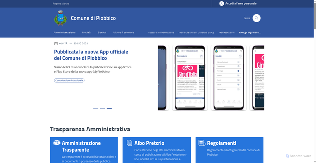 Security scan screenshot of https://www.comune.piobbico.pu.it