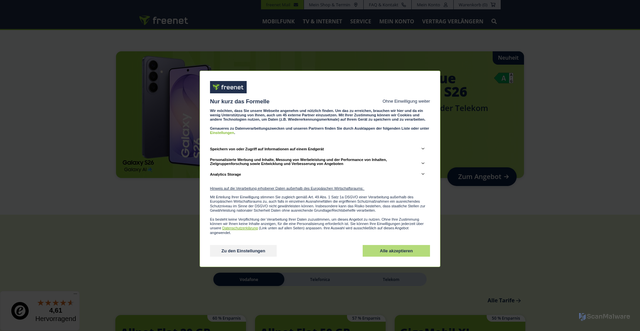 Security scan screenshot of https://www.freenet.de