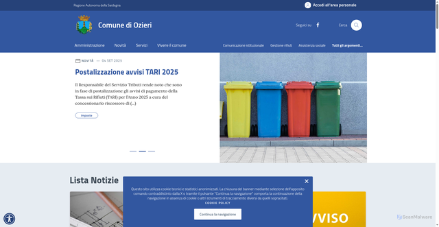 Security scan screenshot of https://comune.ozieri.ss.it/