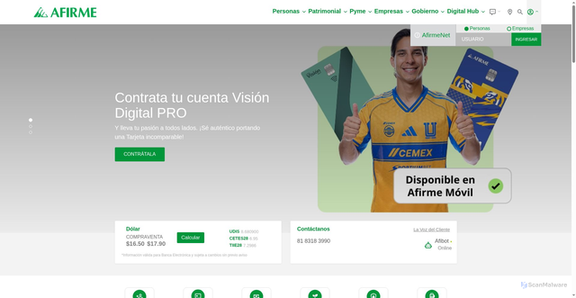 Security scan screenshot of https://www.afirme.com